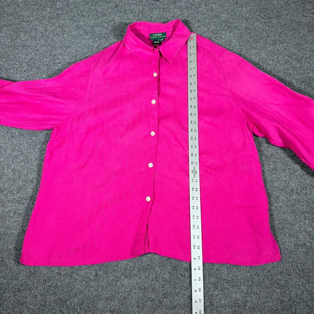 Ralph Lauren Button Down Shirt Womens 2X Fuchsia Linen Herringbone - Picture 7 of 11